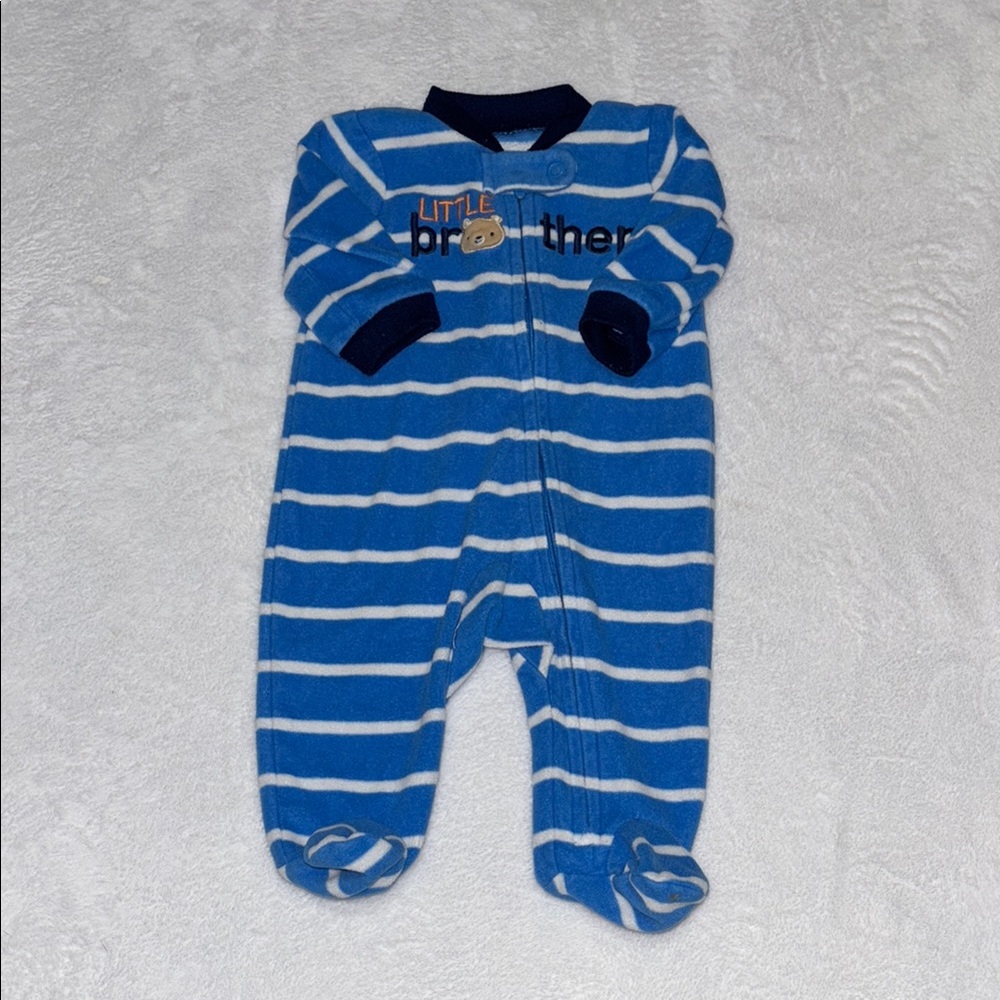arters fleece little brother Blue Striped footie/ sleeper One Piece